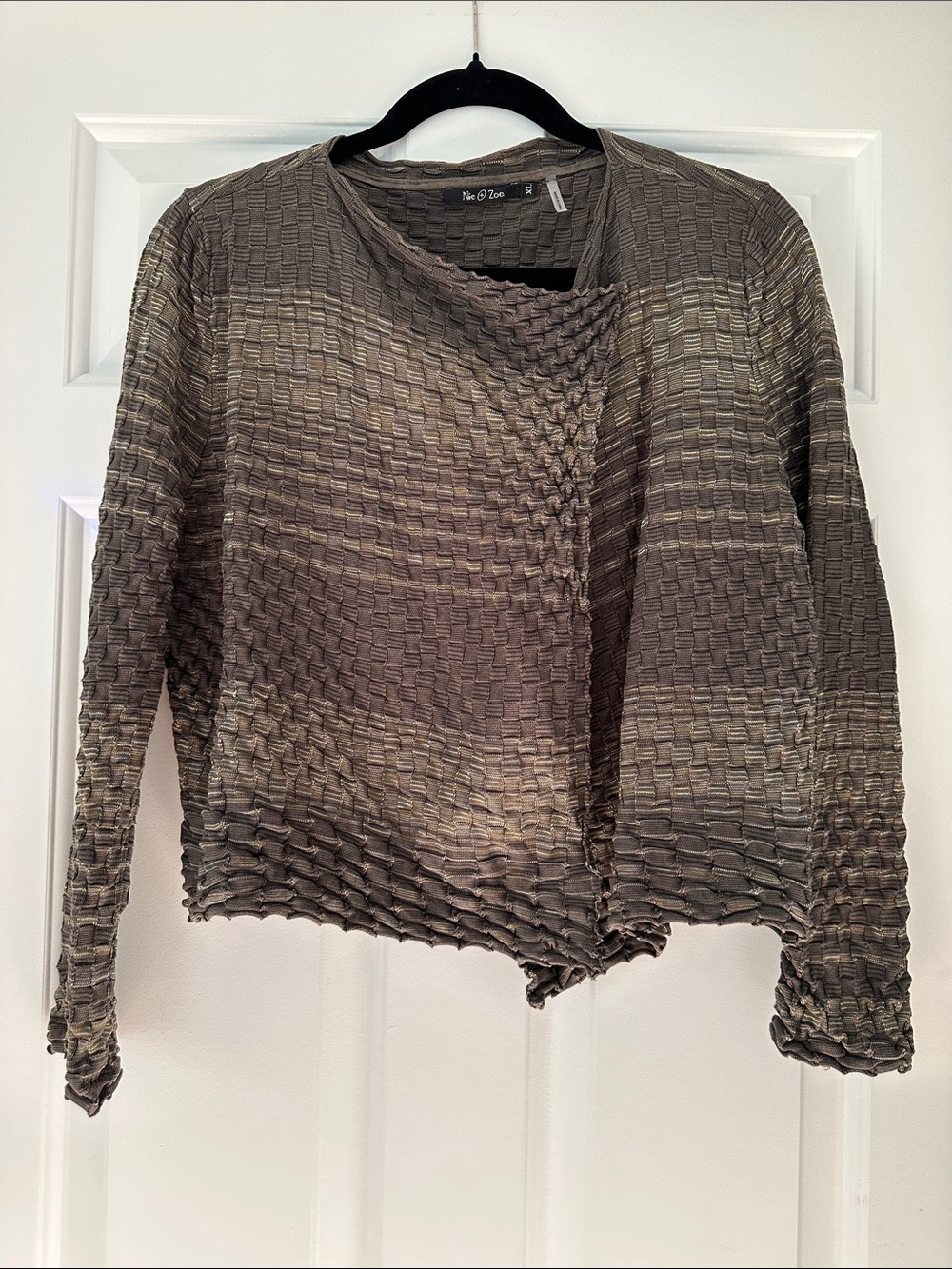 Nic+Zoe Textured Knit Open Cardigan - Taupe Green-Brown